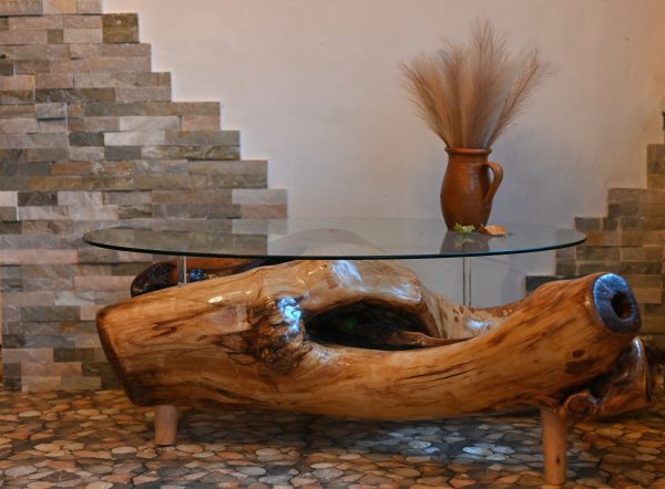 Măsuță de living colecția aqua: Acvariu integrat și lemn de măslin vechi